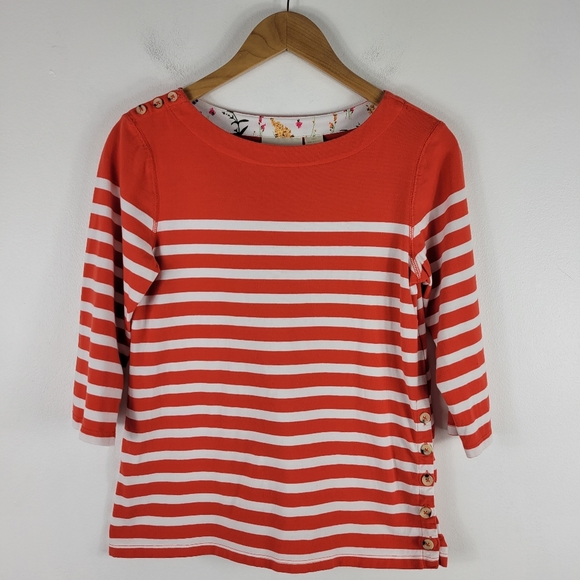 Maeve Bonnie Boatneck Nautical Stripe Button Side 3/4 Sleeve Top - Picture 2 of 10